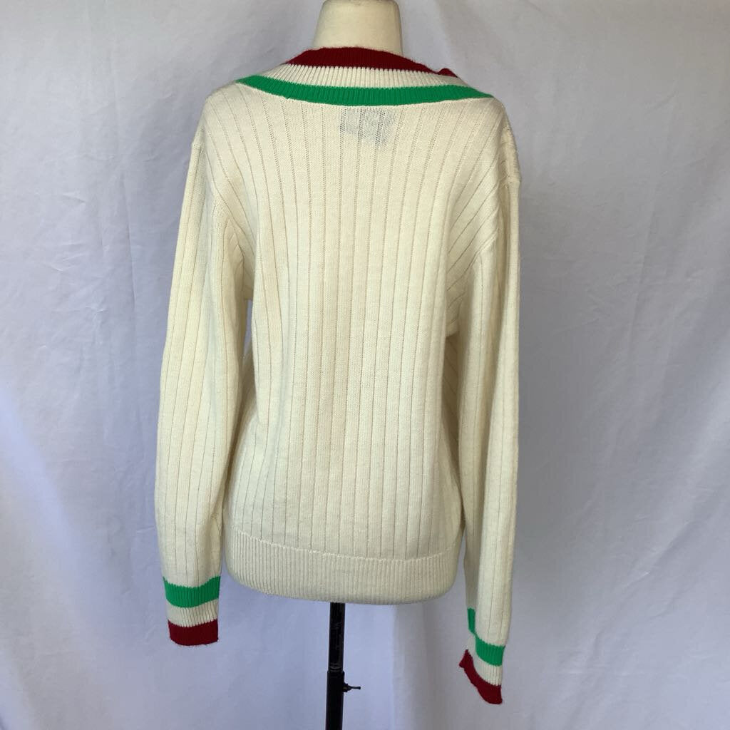 1990s White Red and Green VNeck Sweater