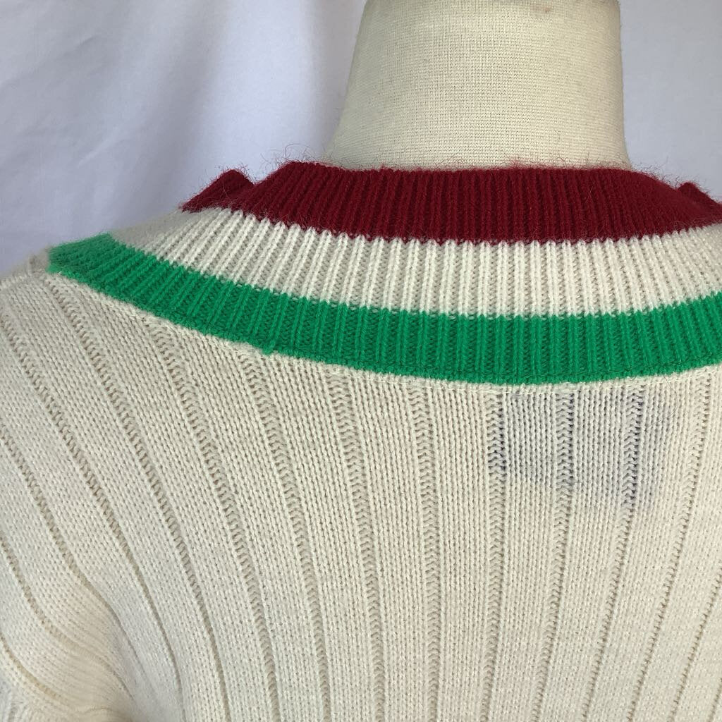 1990s White Red and Green VNeck Sweater