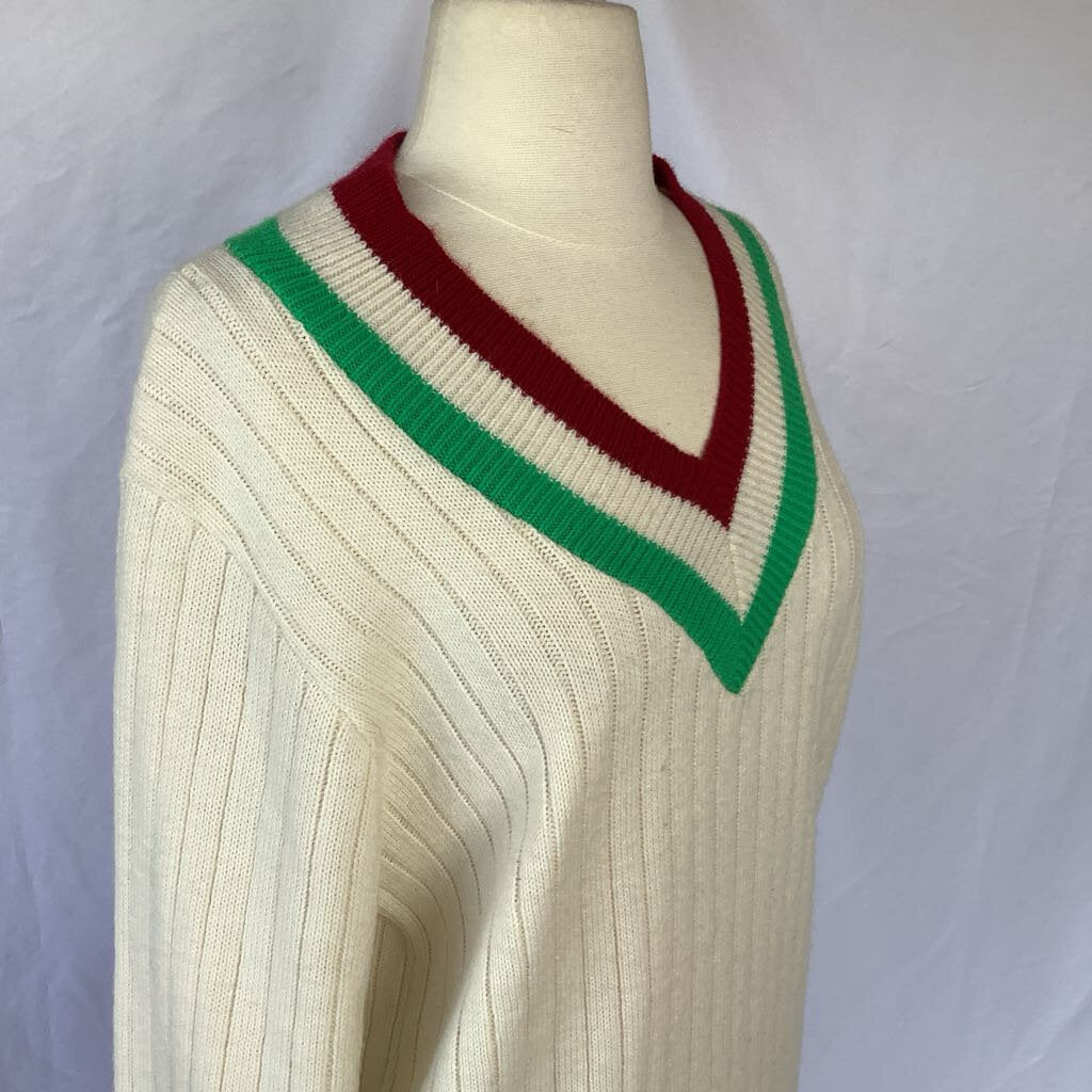 1990s White Red and Green VNeck Sweater