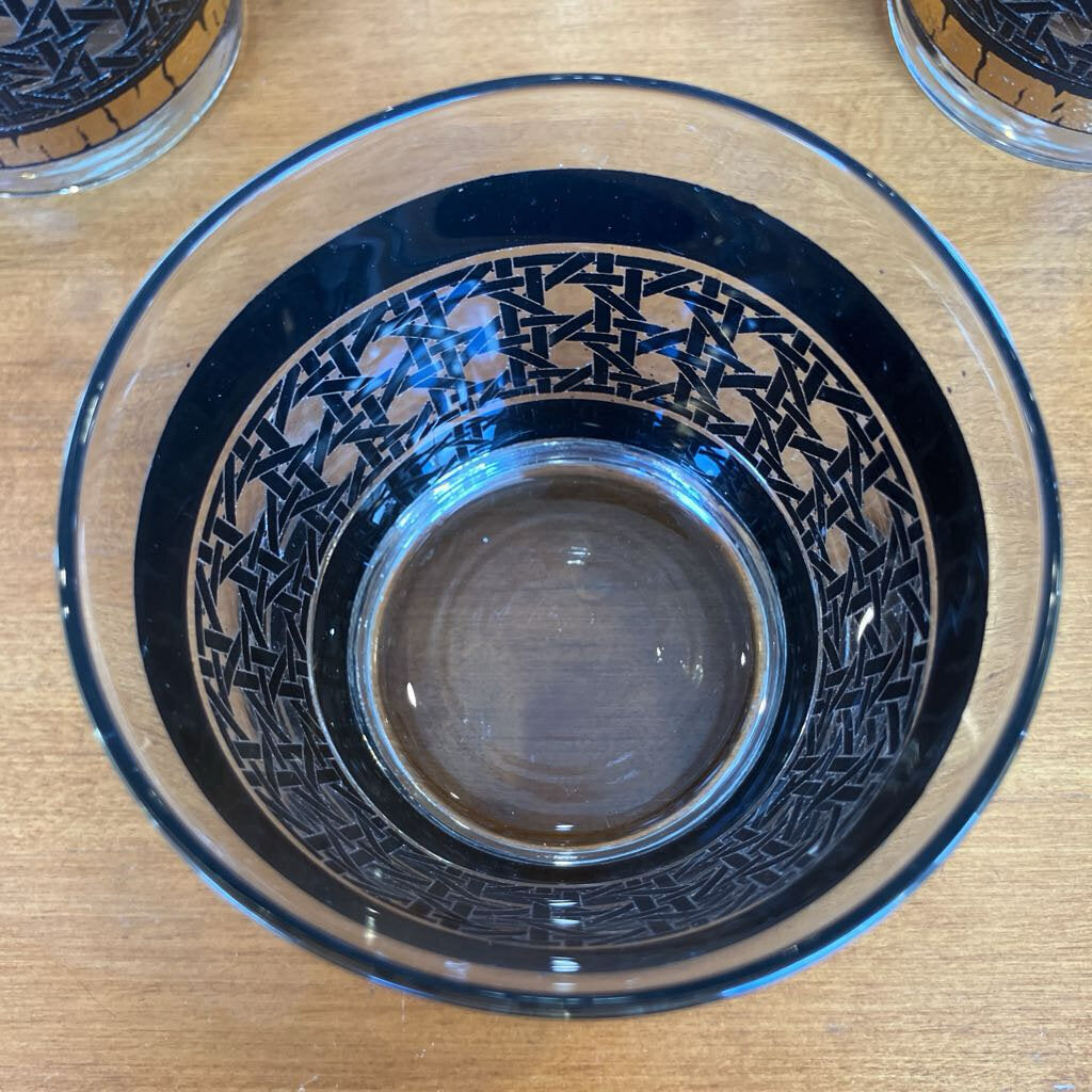 Set of 5 Libbey Gold & Black Rattan Glasses