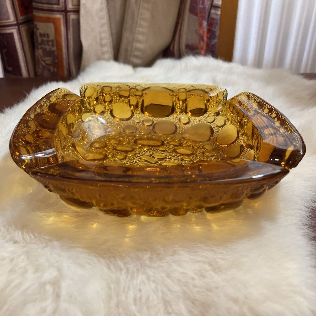 Vintage Libbey Amber Bubble Glass Ashtray