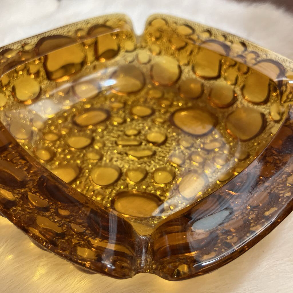 Vintage Libbey Amber Bubble Glass Ashtray