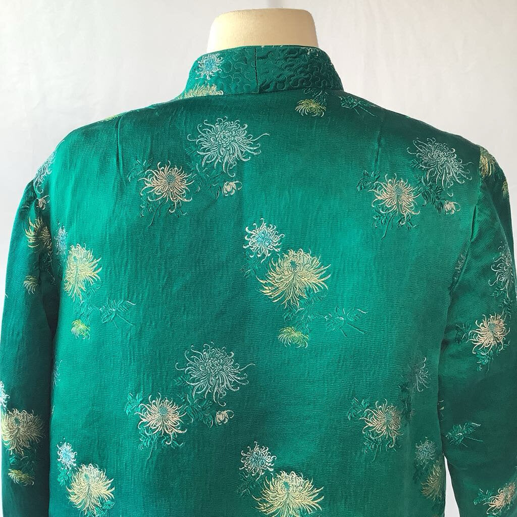 1960s Turquoise Yellow Asian Reversible Brocade Blazer