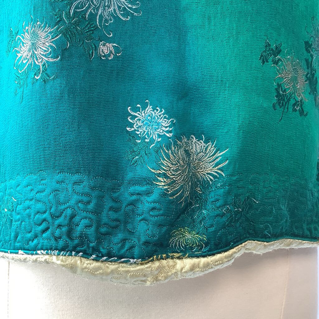 1960s Turquoise Yellow Asian Reversible Brocade Blazer