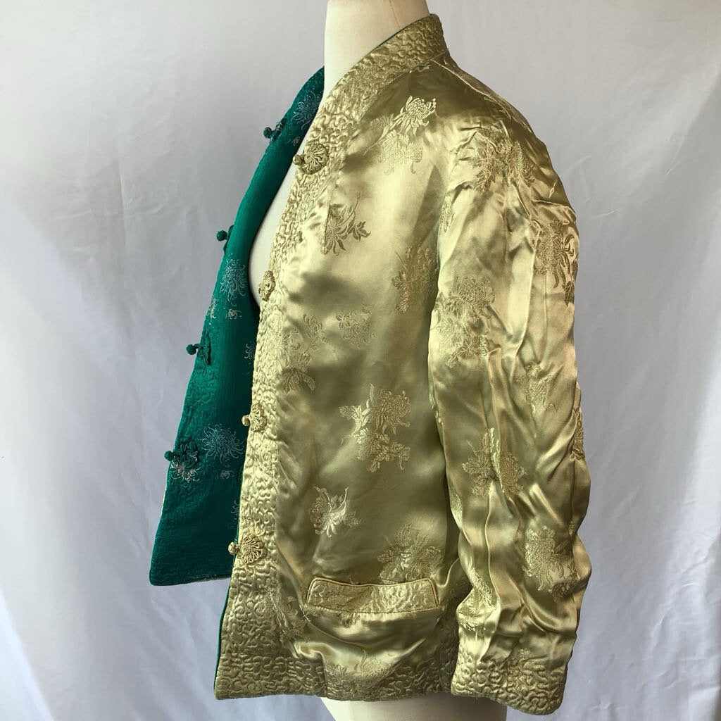1960s Turquoise Yellow Asian Reversible Brocade Blazer