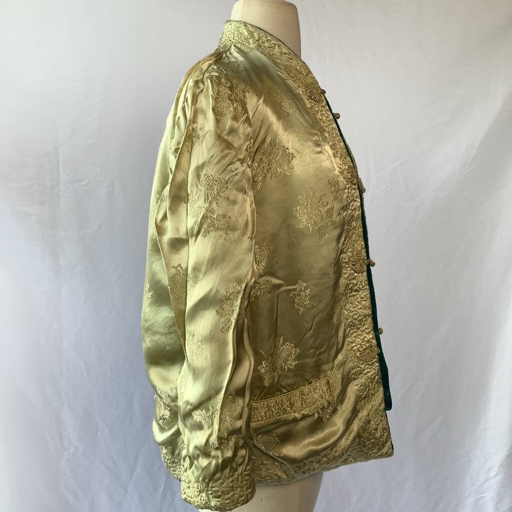 1960s Turquoise Yellow Asian Reversible Brocade Blazer