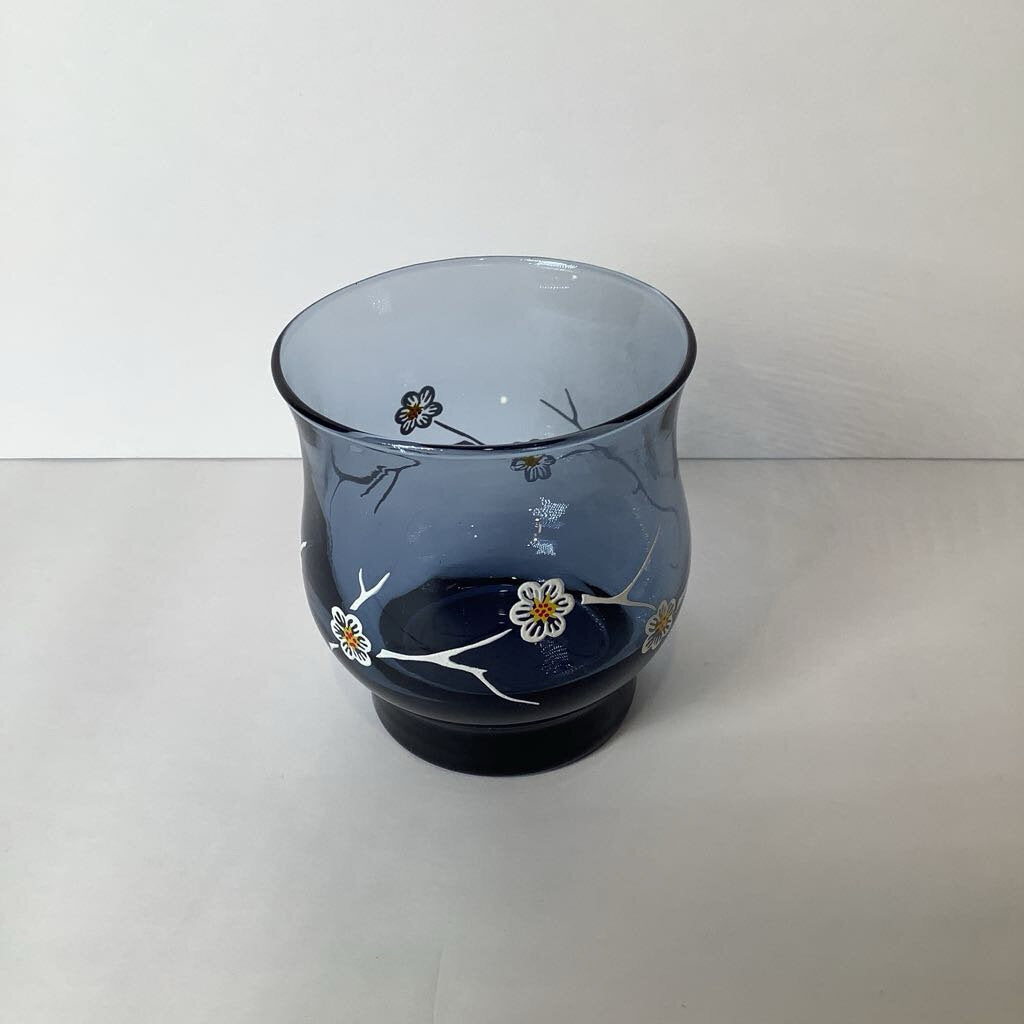 Vintage Libby Smokey Blue Dogwood Flower Rocks Glass Set