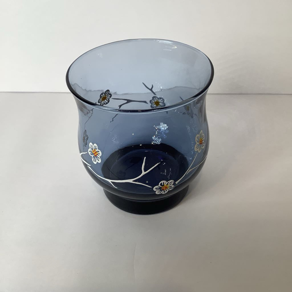 Vintage Libby Smokey Blue Dogwood Flower Rocks Glass Set