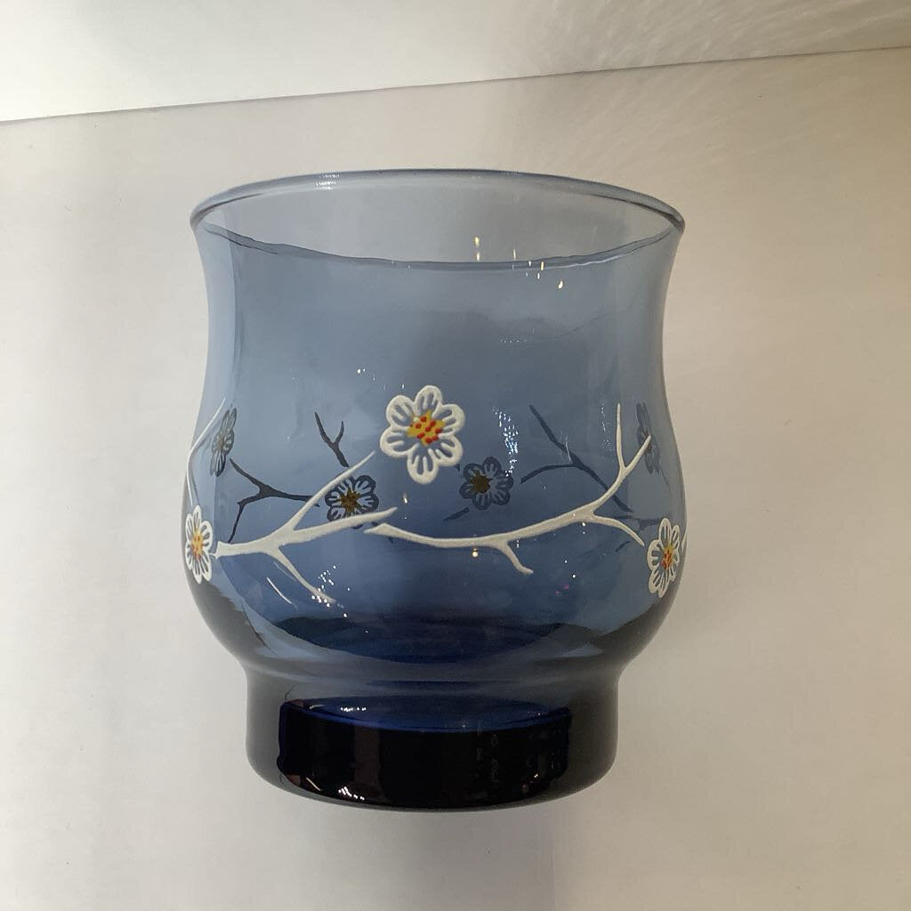 Vintage Libby Smokey Blue Dogwood Flower Rocks Glass Set