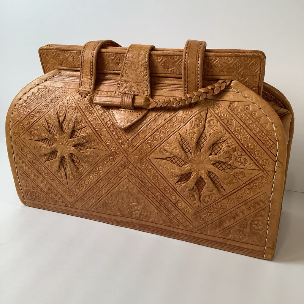 1970s Vintage Tooled Leather Boho Handbag