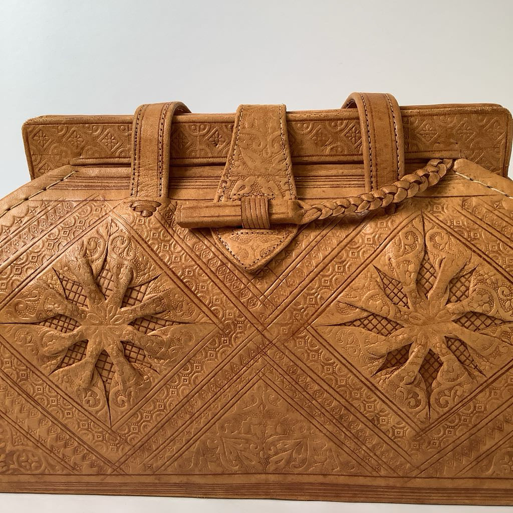 1970s Vintage Tooled Leather Boho Handbag