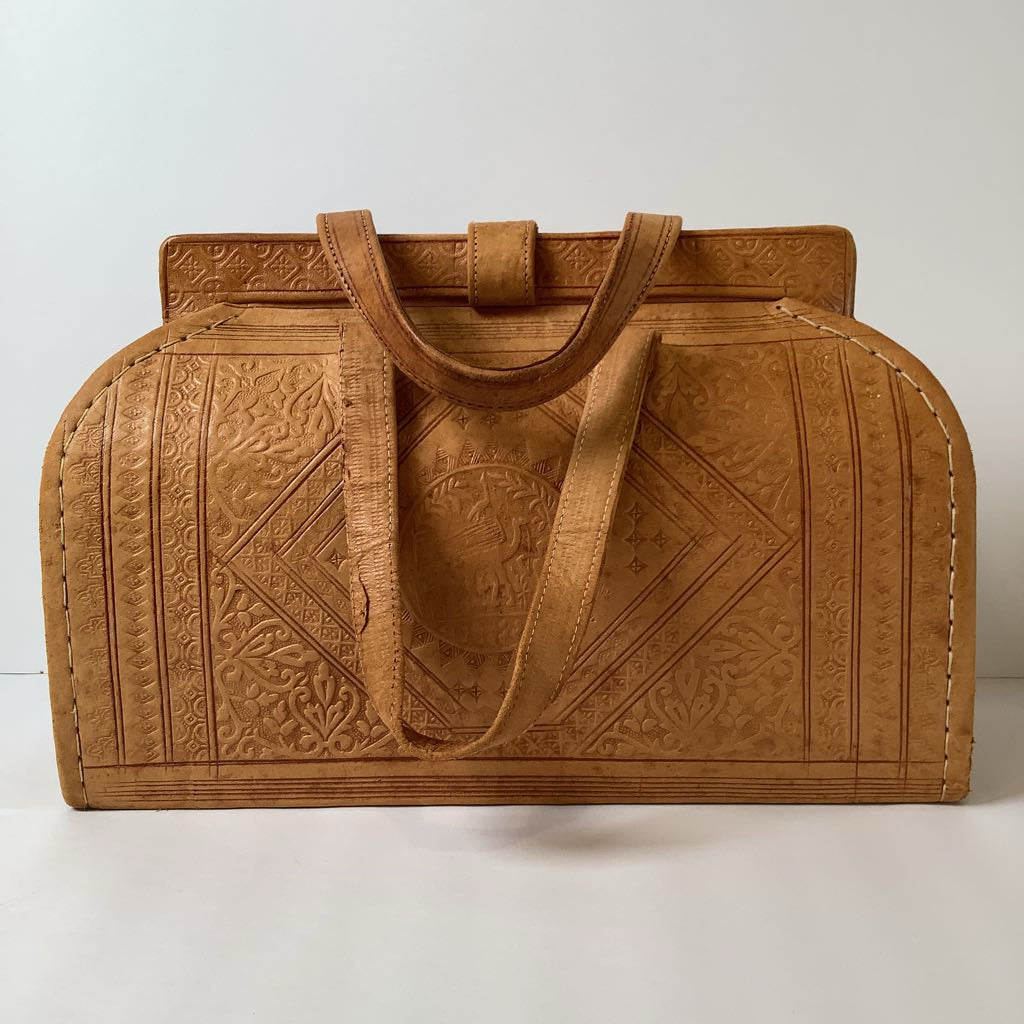 1970s Vintage Tooled Leather Boho Handbag