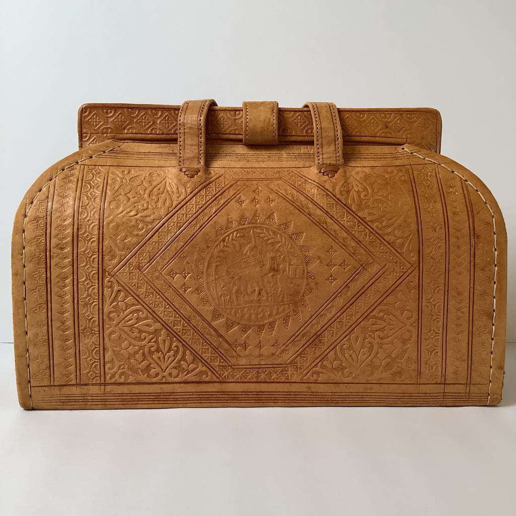 1970s Vintage Tooled Leather Boho Handbag