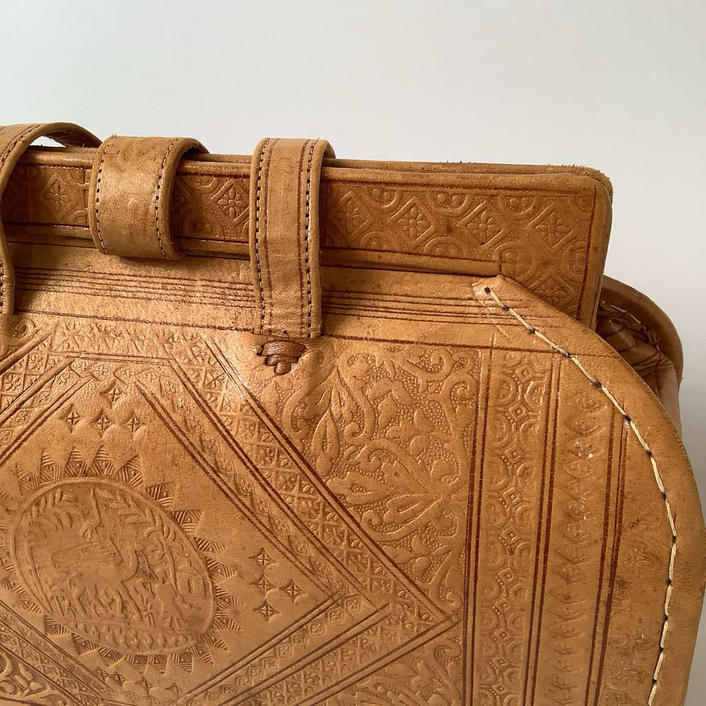 1970s Vintage Tooled Leather Boho Handbag