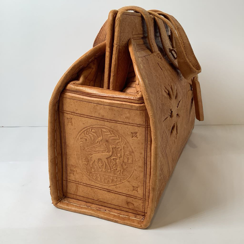 1970s Vintage Tooled Leather Boho Handbag