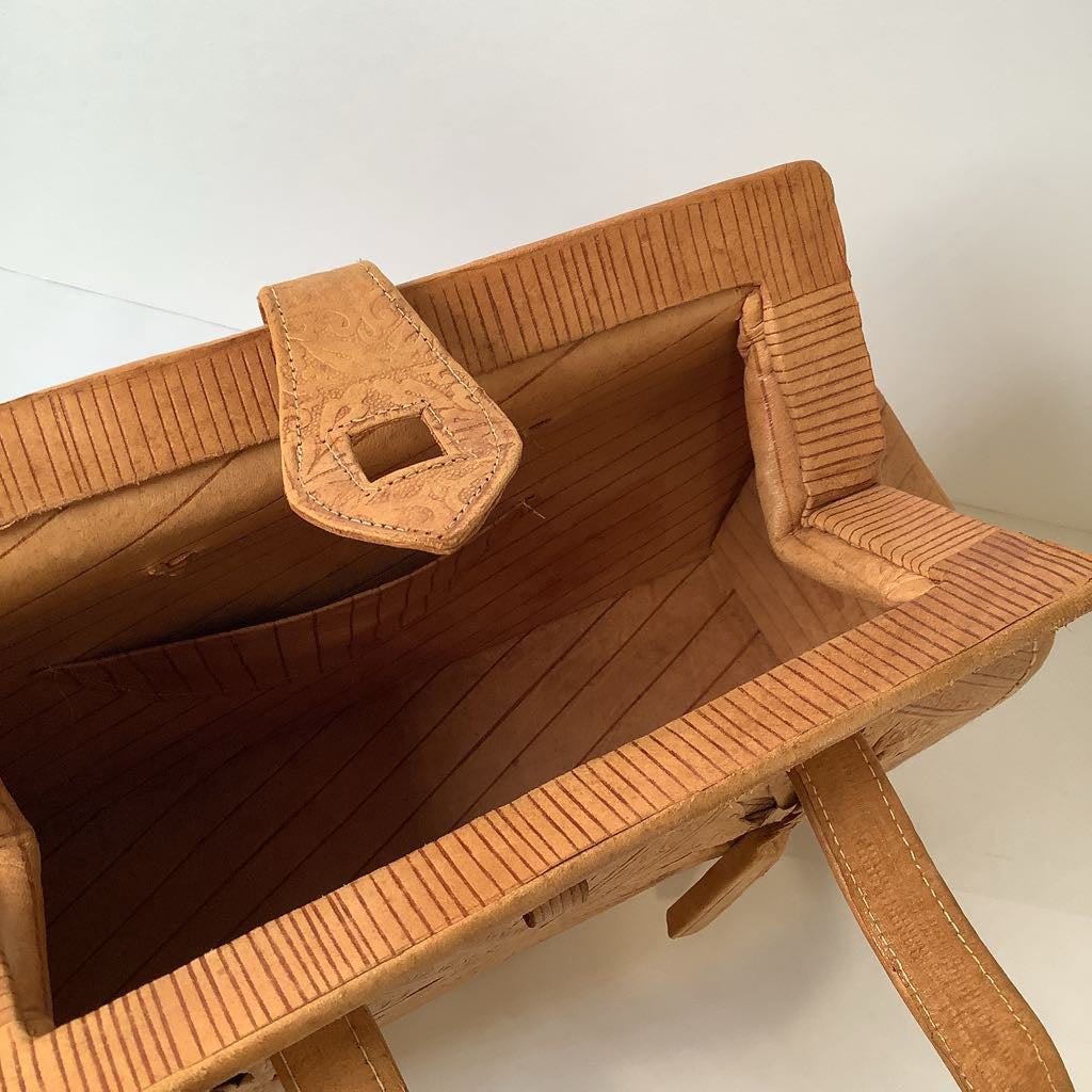 1970s Vintage Tooled Leather Boho Handbag