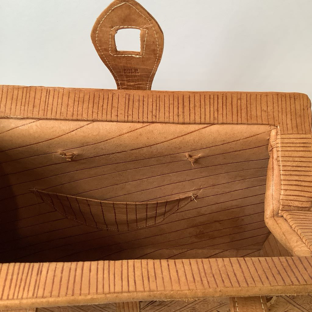 1970s Vintage Tooled Leather Boho Handbag