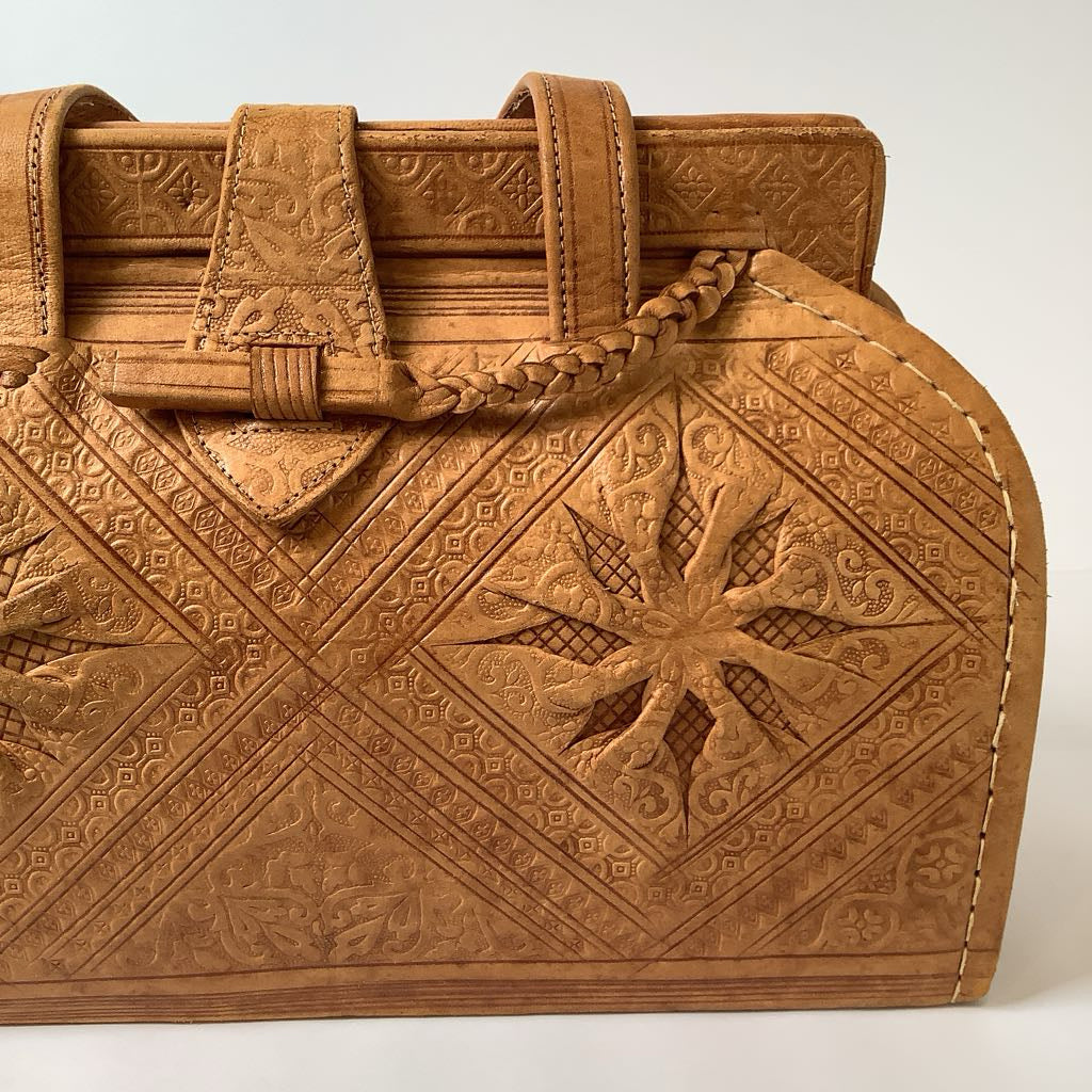 1970s Vintage Tooled Leather Boho Handbag