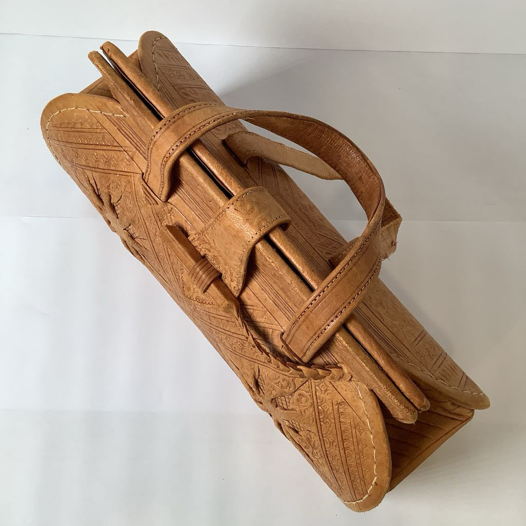 1970s Vintage Tooled Leather Boho Handbag