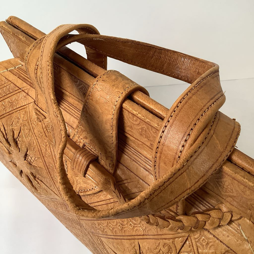 1970s Vintage Tooled Leather Boho Handbag