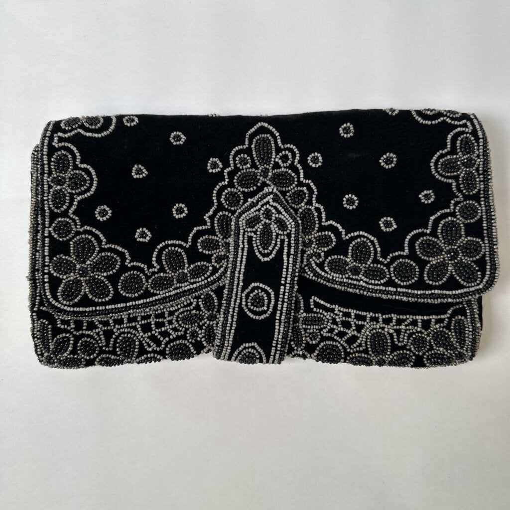 1960s Michel Swiss French Beaded & Velvet Clutch Evening Bag