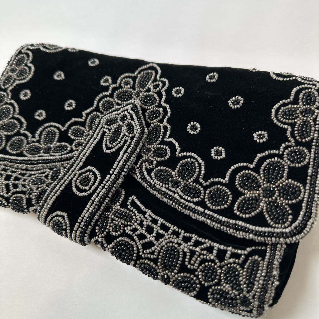 1960s Michel Swiss French Beaded & Velvet Clutch Evening Bag