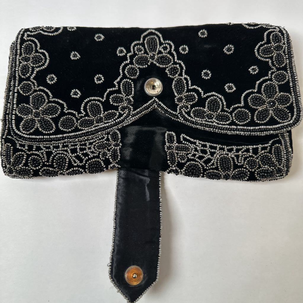 1960s Michel Swiss French Beaded & Velvet Clutch Evening Bag
