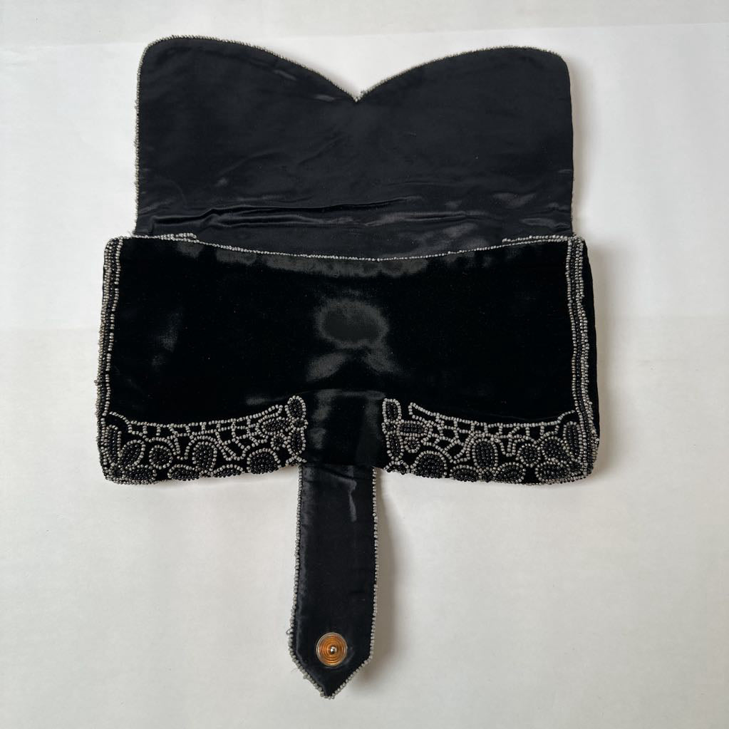 1960s Michel Swiss French Beaded & Velvet Clutch Evening Bag