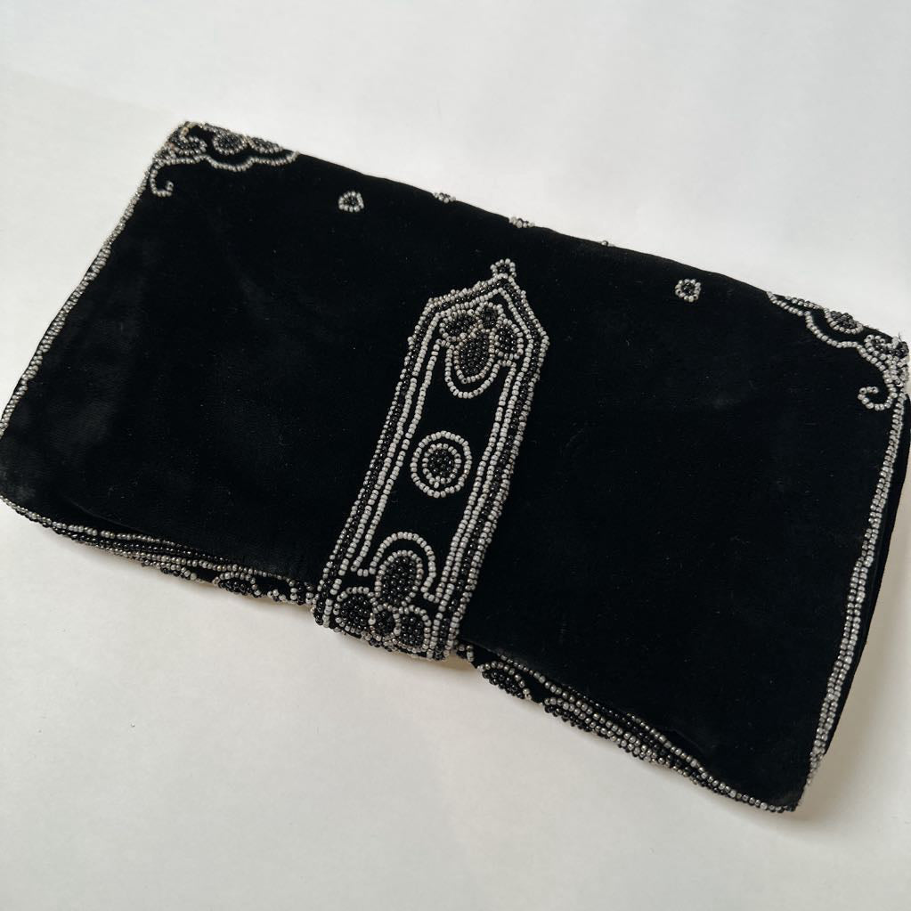 1960s Michel Swiss French Beaded & Velvet Clutch Evening Bag