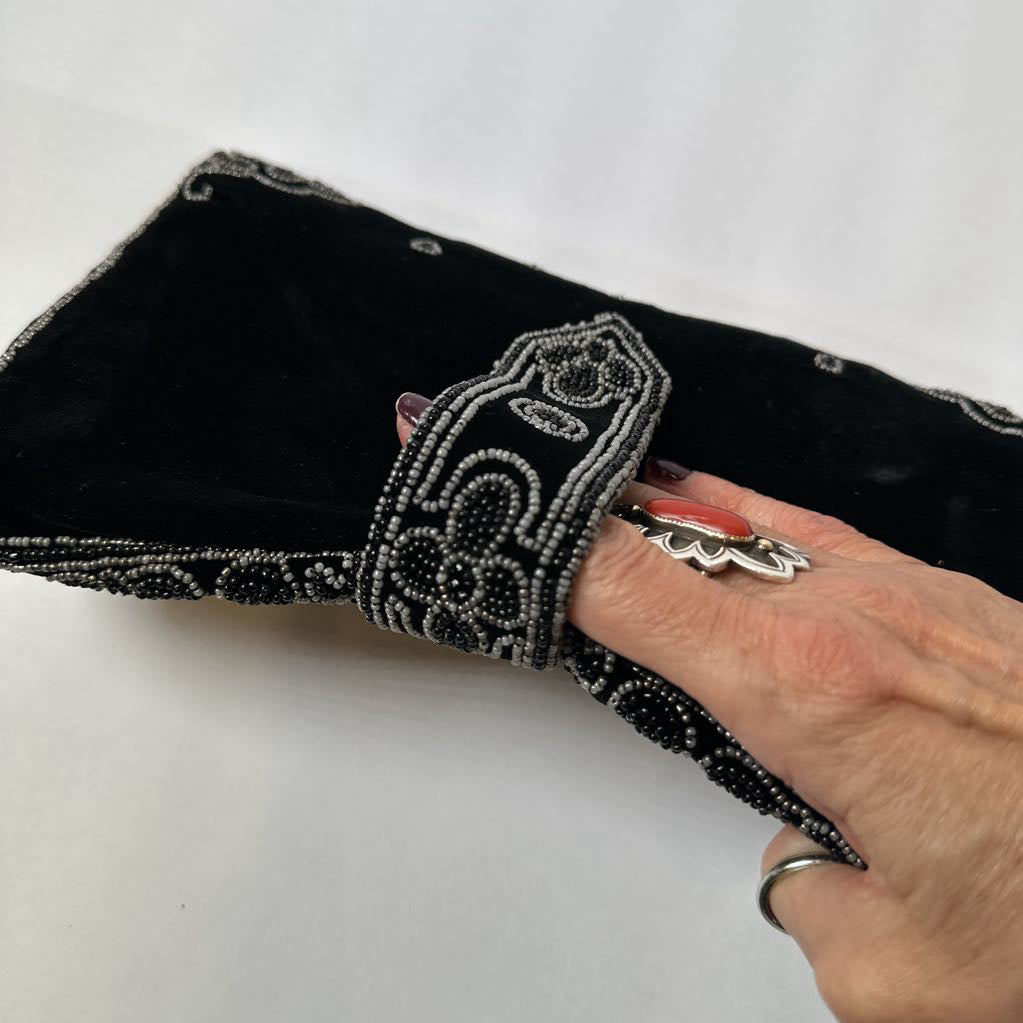 1960s Michel Swiss French Beaded & Velvet Clutch Evening Bag