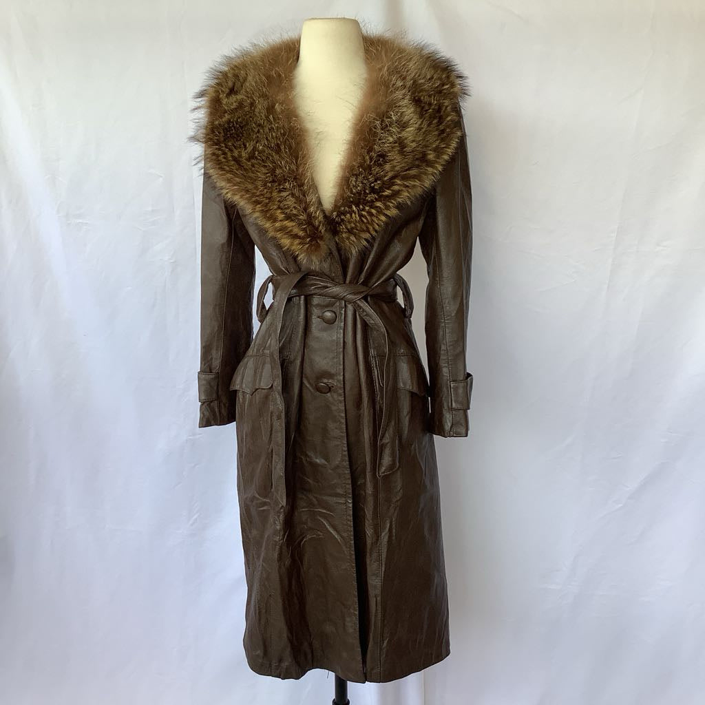 1970s Evans Leather & Fur Coat w/ Belt