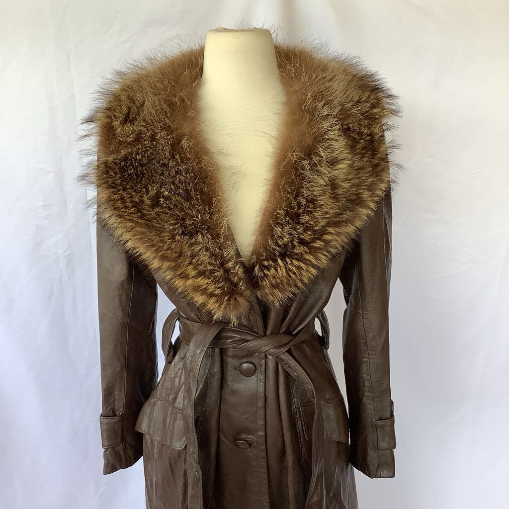 1970s Evans Leather & Fur Coat w/ Belt