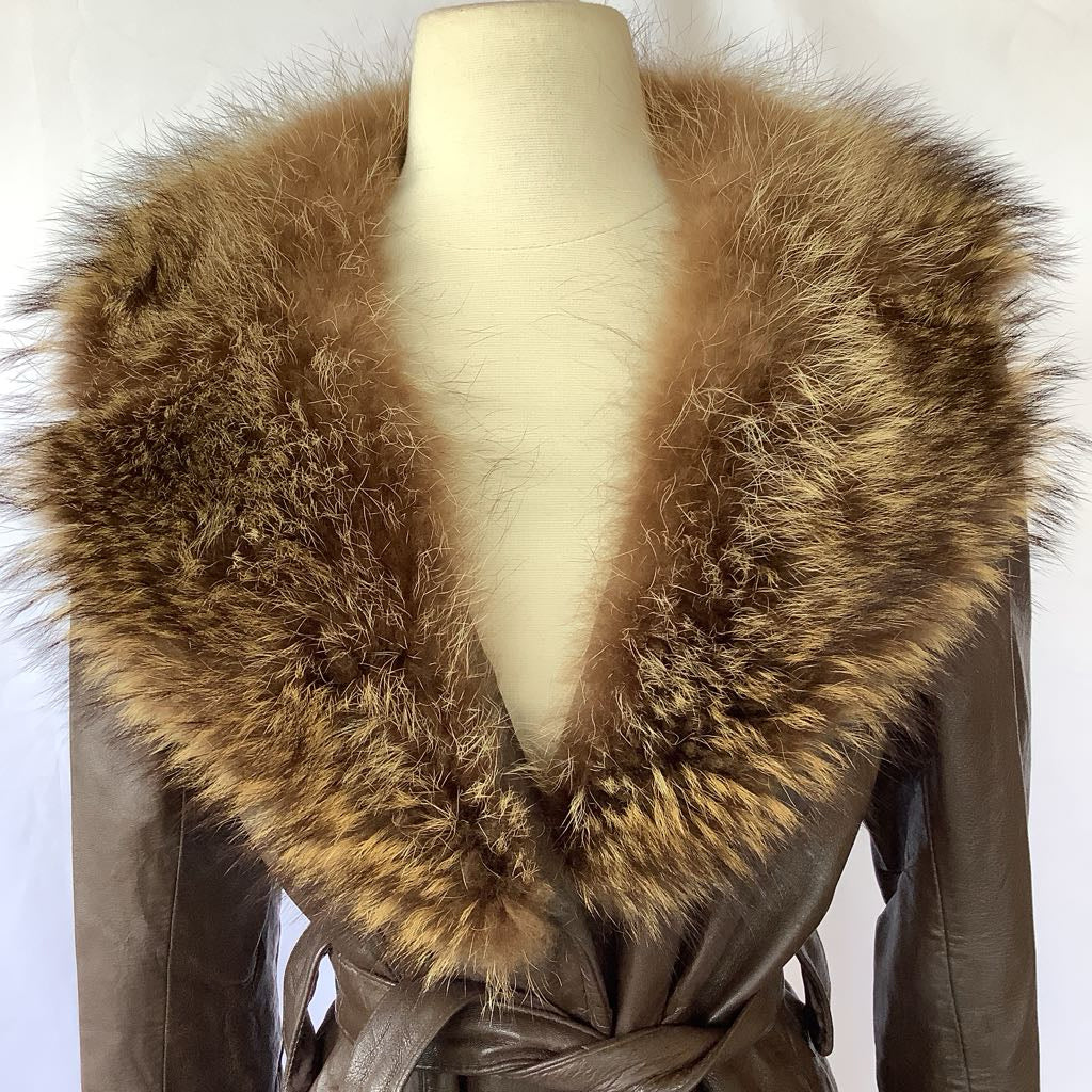 1970s Evans Leather & Fur Coat w/ Belt