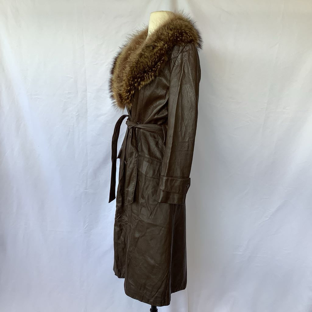 1970s Evans Leather & Fur Coat w/ Belt