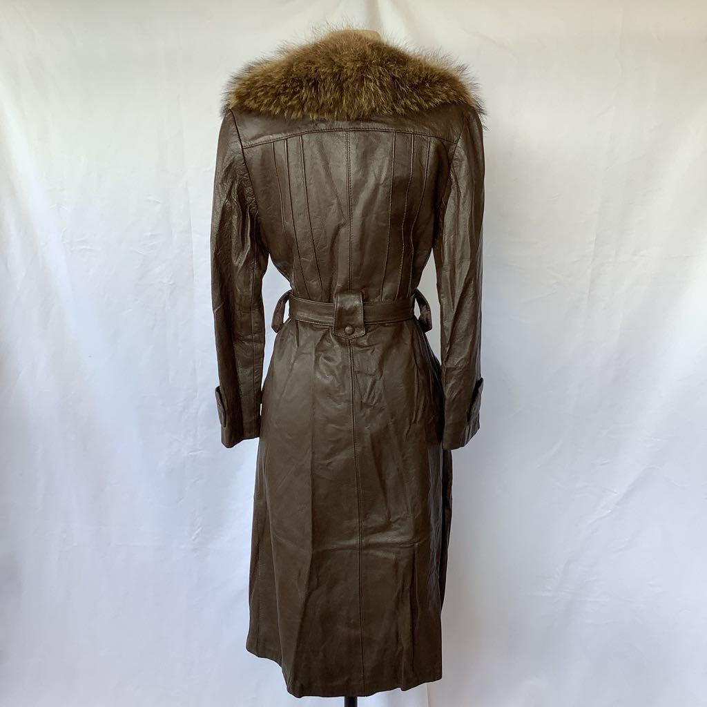 1970s Evans Leather & Fur Coat w/ Belt