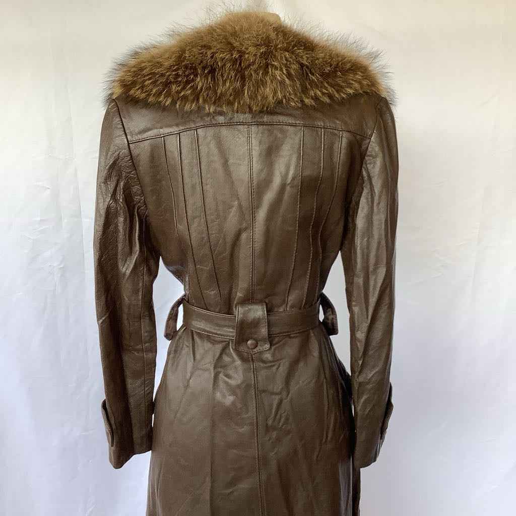 1970s Evans Leather & Fur Coat w/ Belt