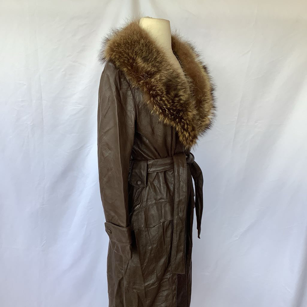 1970s Evans Leather & Fur Coat w/ Belt