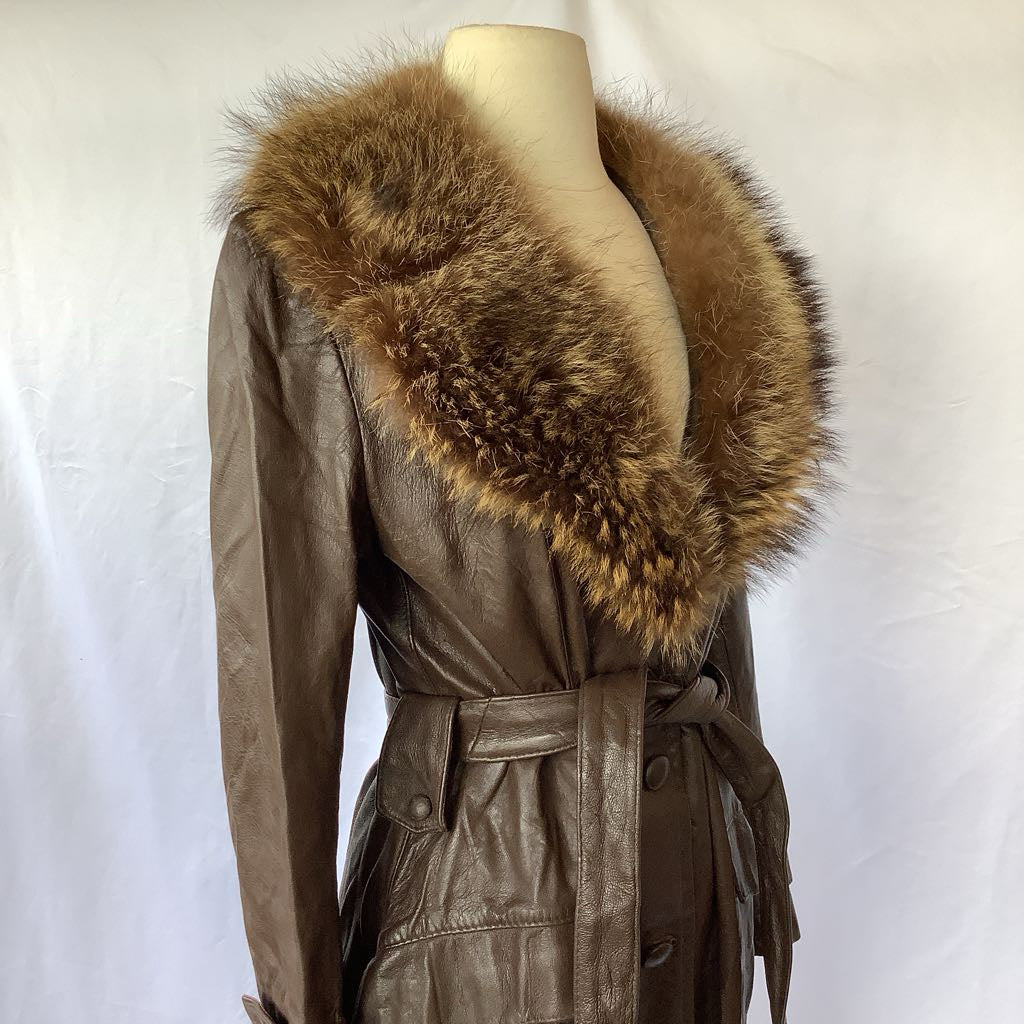 1970s Evans Leather & Fur Coat w/ Belt