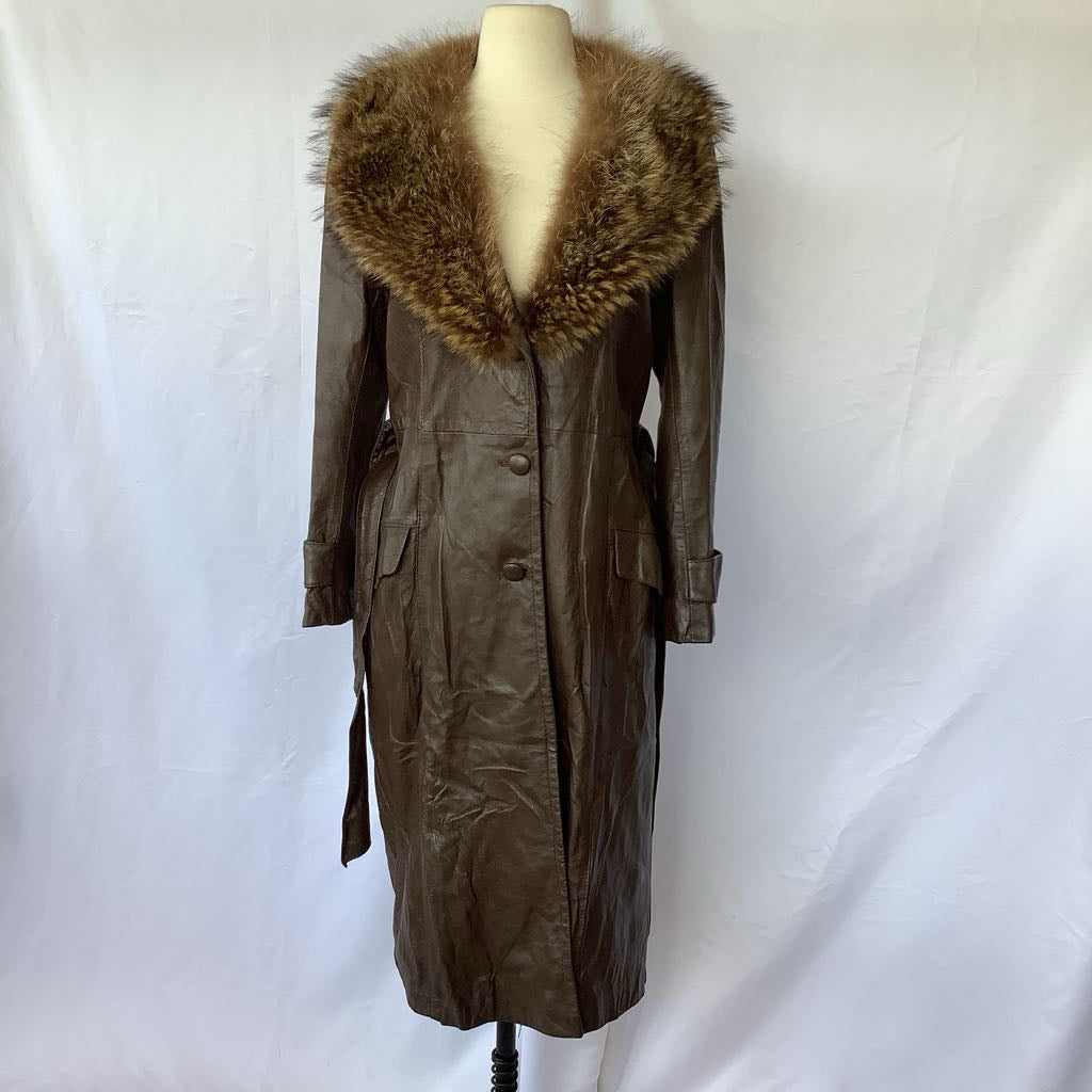 1970s Evans Leather & Fur Coat w/ Belt