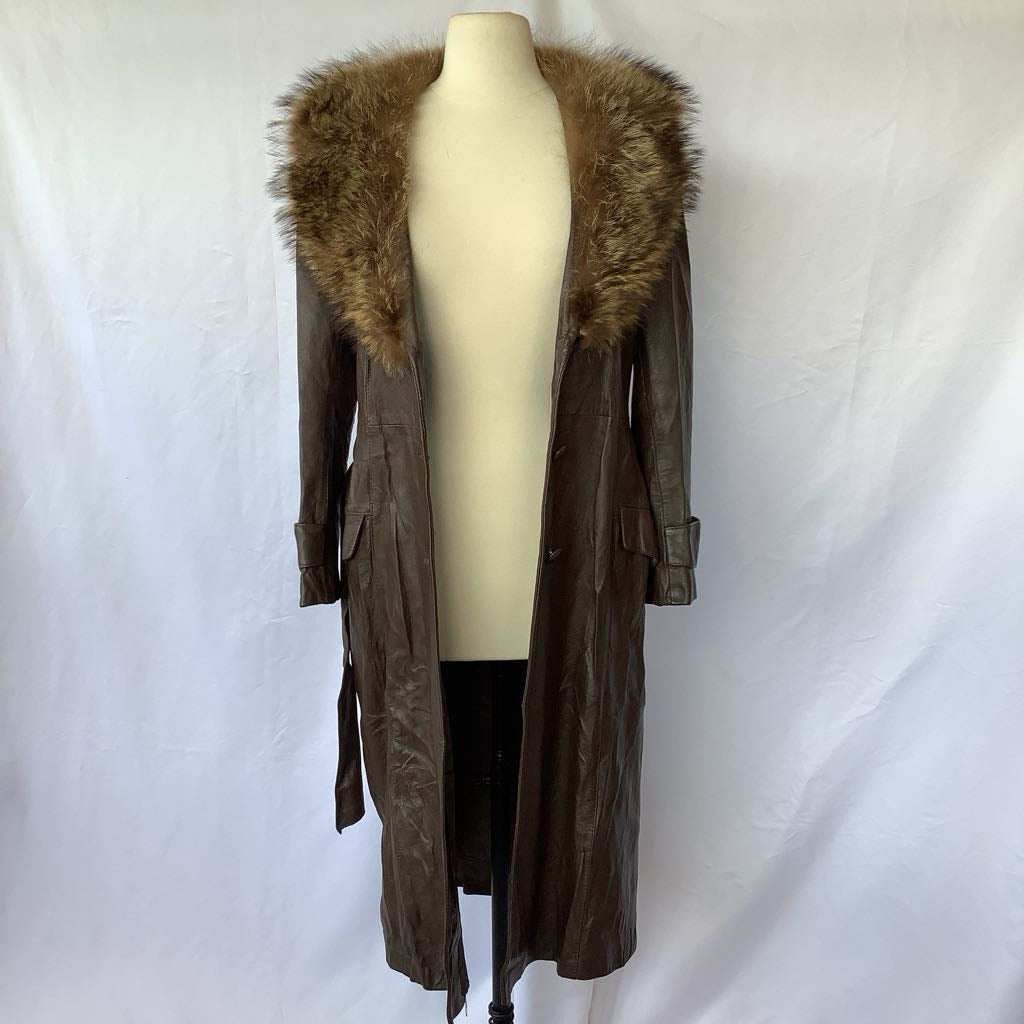 1970s Evans Leather & Fur Coat w/ Belt
