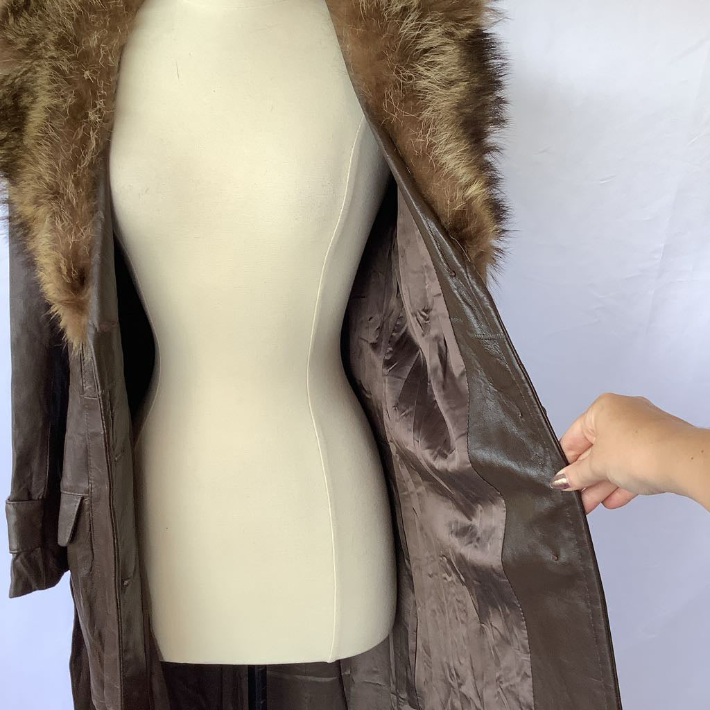 1970s Evans Leather & Fur Coat w/ Belt
