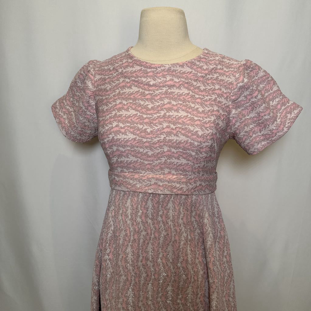60s Shiny Pink Maxi Dress w/ Metallica Thread