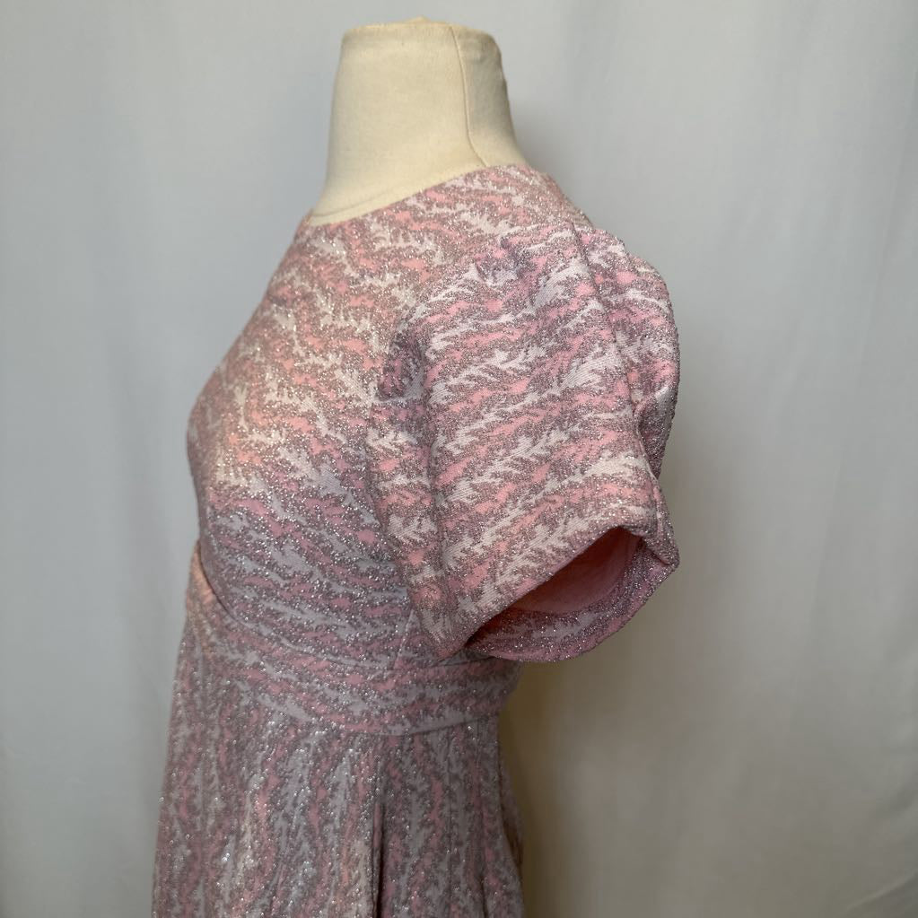 60s Shiny Pink Maxi Dress w/ Metallica Thread