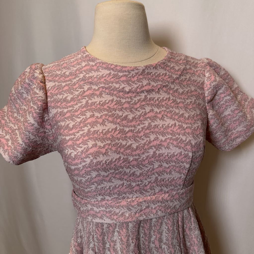 60s Shiny Pink Maxi Dress w/ Metallica Thread