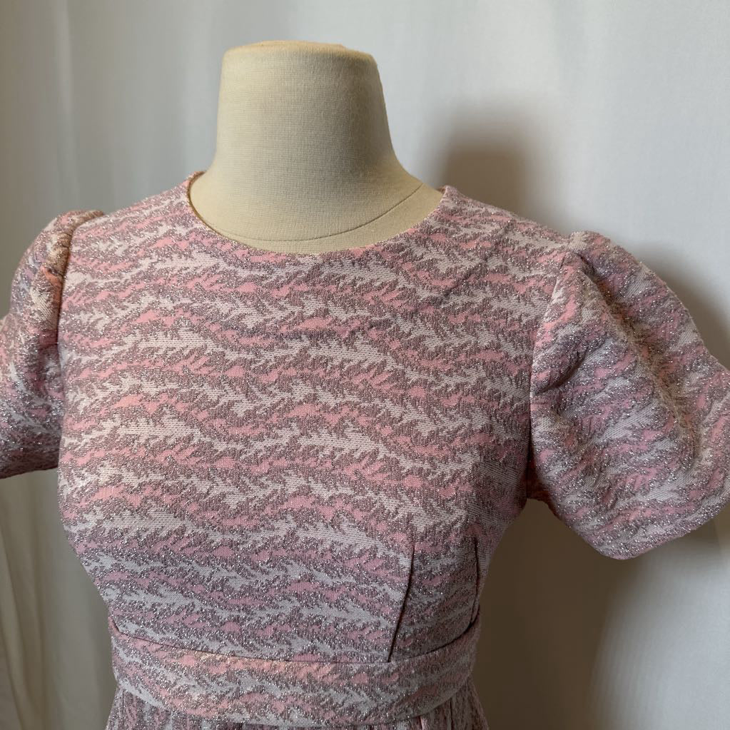 60s Shiny Pink Maxi Dress w/ Metallica Thread