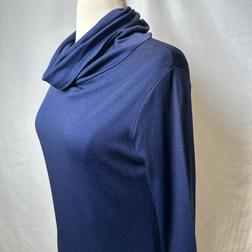 1980s Blue Cowl Neck Minimalist Dress