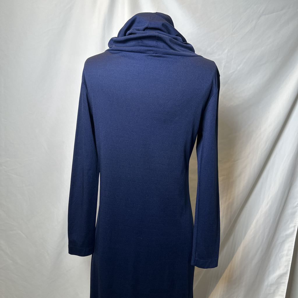 1980s Blue Cowl Neck Minimalist Dress