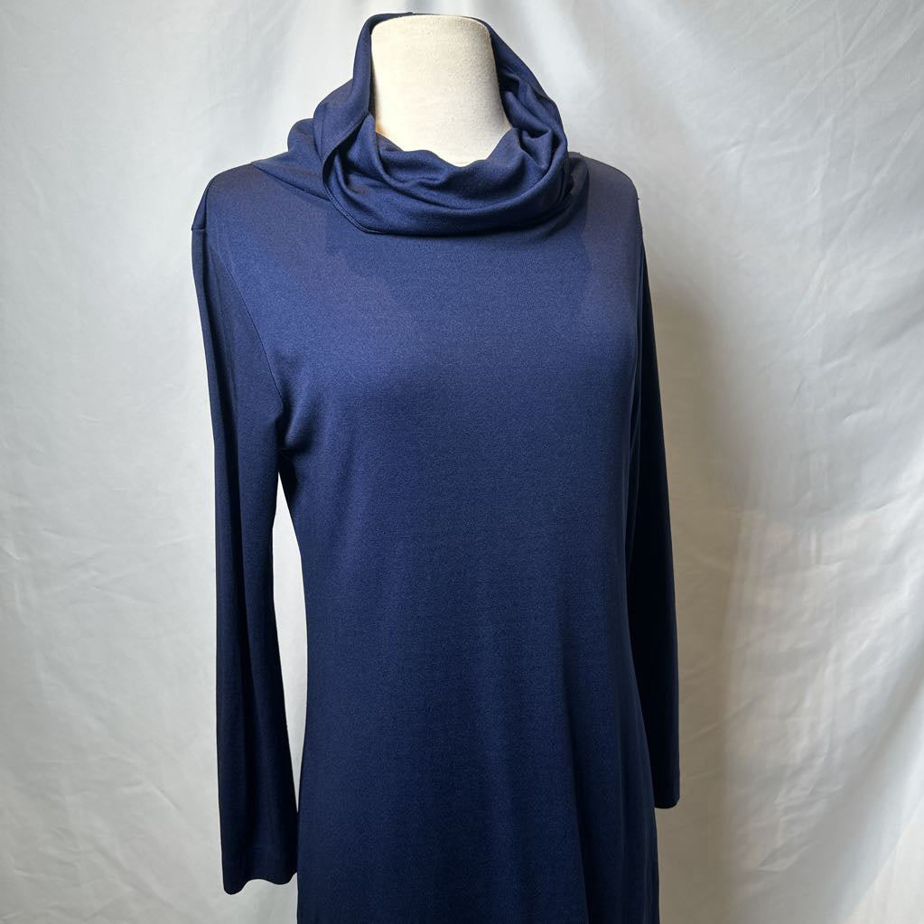1980s Blue Cowl Neck Minimalist Dress