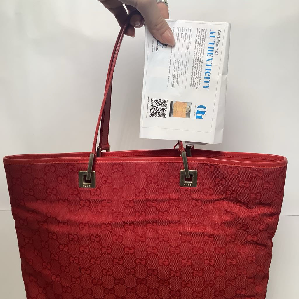 Authentic Vintage Red Gucci Logo Tote
