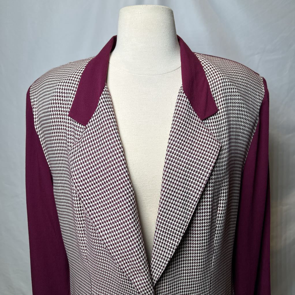 1990s Cranberry Houndstooth Oversized Blazer